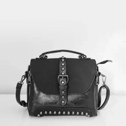 Sac Bandoulière Sac À Main|Sac Besace^Petit sac à main besace clouté cuir et velours