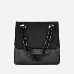Sac Bandoulière Sac Besace^Petit sac besace avec anse bandoulière à chaîne en grosse maille noire