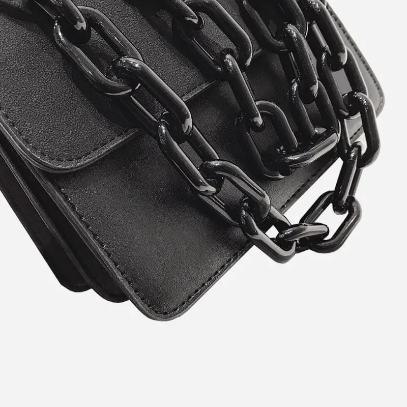 Sac Bandoulière Sac Besace^Petit sac besace avec anse bandoulière à chaîne en grosse maille noire