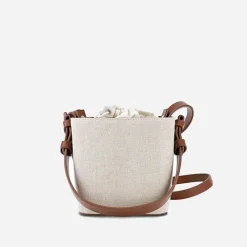 Sac Bandoulière Sac À Main^Petit sac seau toile et cuir blanc-casse