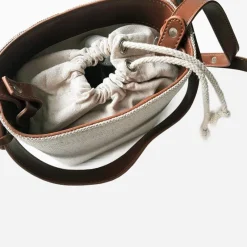 Sac Bandoulière Sac À Main^Petit sac seau toile et cuir blanc-casse