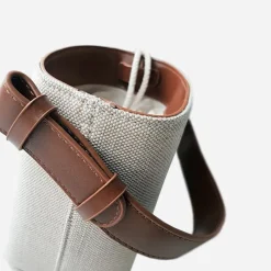 Sac Bandoulière Sac À Main^Petit sac seau toile et cuir blanc-casse