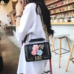 Sac Bandoulière Sac À Main|Sac Besace^Sac à main avec motif floral et bandoulière avec chaînes