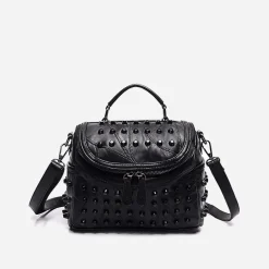 Sac Bandoulière Sac À Main^Sac à main clouté en cuir avec bandoulière noir