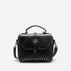 Sac Bandoulière Sac À Main|Sac Besace^Sac à main clouté en cuir avec languette