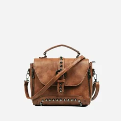 Sac Bandoulière Sac À Main|Sac Besace^Sac à main clouté en cuir avec languette