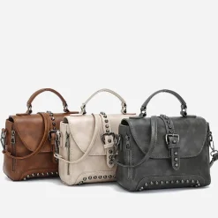 Sac Bandoulière Sac À Main|Sac Besace^Sac à main clouté en cuir avec languette