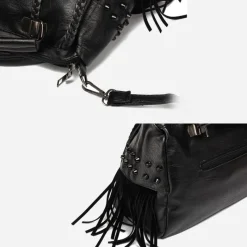 Sac Bandoulière Sac À Main^Sac à main clouté en cuir avec franges