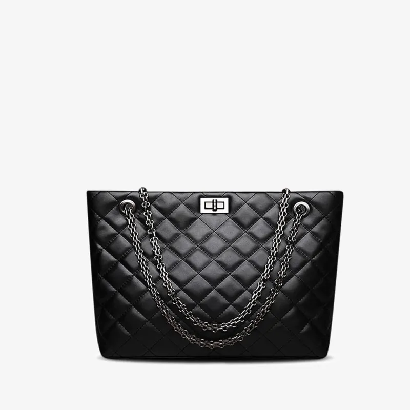 Sac Bandoulière Sac Cabas Et Fourre-tout^Sac cabas en cuir noir matelassé et à chaine
