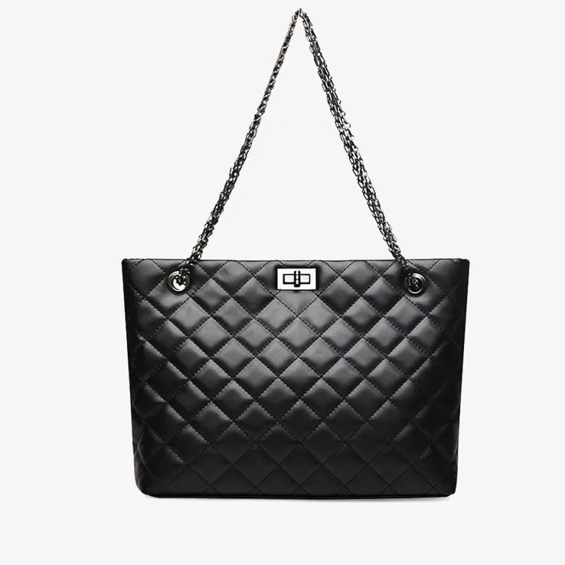 Sac Bandoulière Sac Cabas Et Fourre-tout^Sac cabas en cuir noir matelassé et à chaine