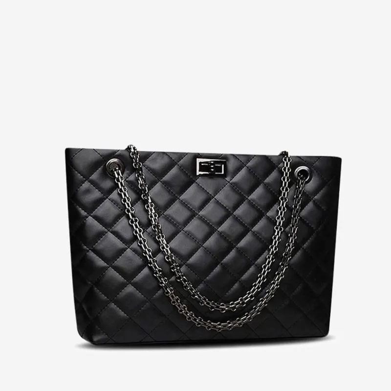 Sac Bandoulière Sac Cabas Et Fourre-tout^Sac cabas en cuir noir matelassé et à chaine