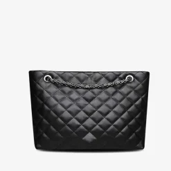 Sac Bandoulière Sac Cabas Et Fourre-tout^Sac cabas en cuir noir matelassé et à chaine