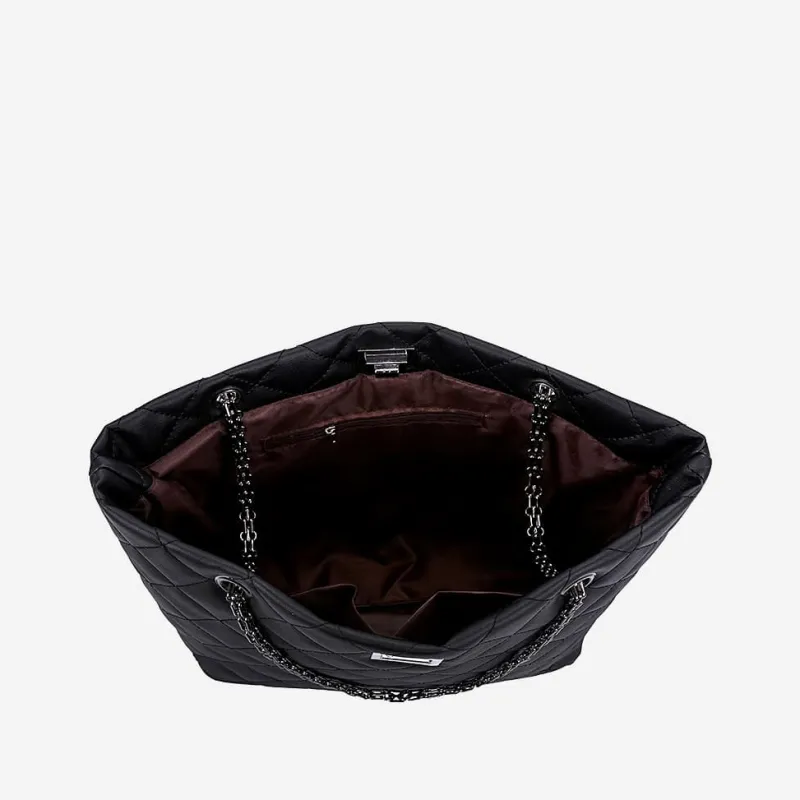 Sac Bandoulière Sac Cabas Et Fourre-tout^Sac cabas en cuir noir matelassé et à chaine