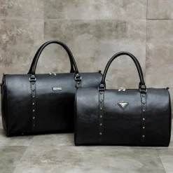 Sac Bandoulière Sac Voyage & Weekend^Sac voyage 48h et sac weekend en cuir noir clouté